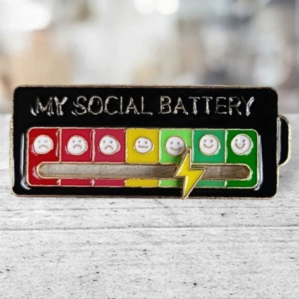 Social Battery Enamel Pin Introvert Mood Meter Lapel Pin Novelty Badge Whimsy